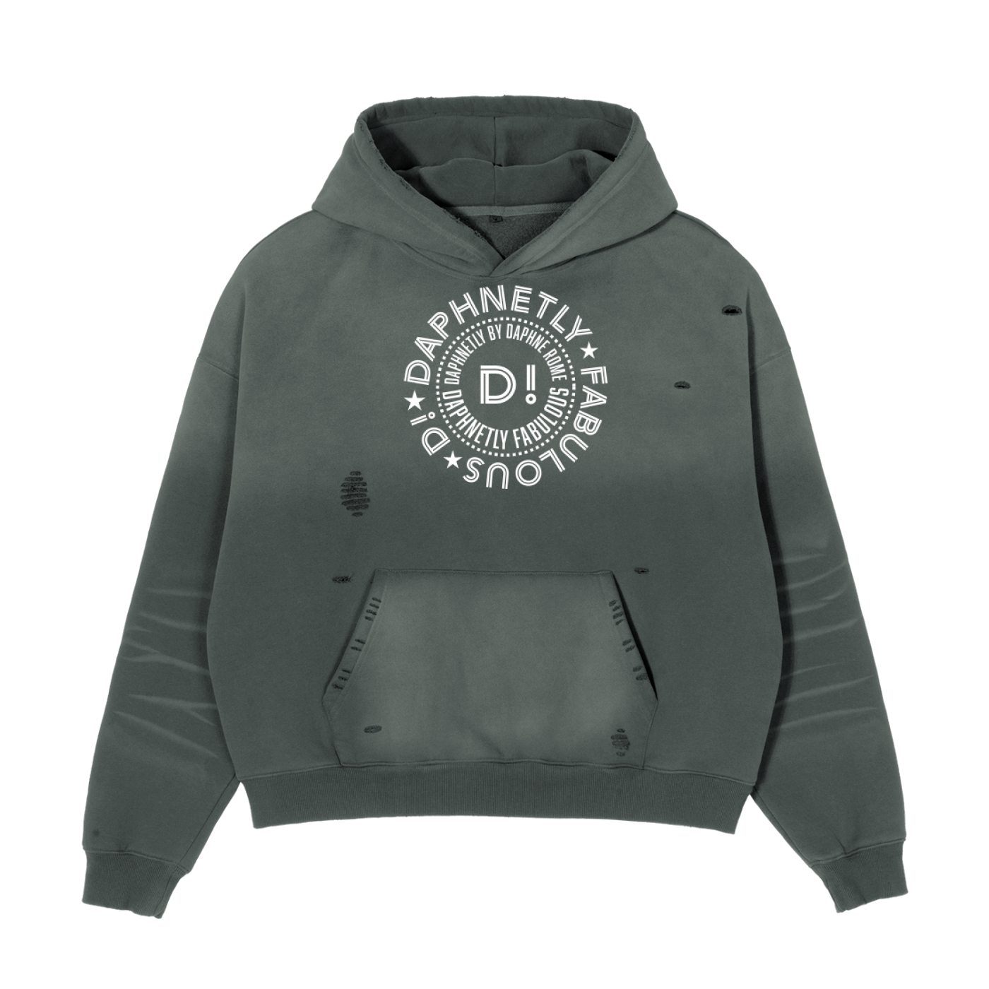 DAPHNETLY FABULOUS Grey Frayed Sunfade Boxy Hoodie