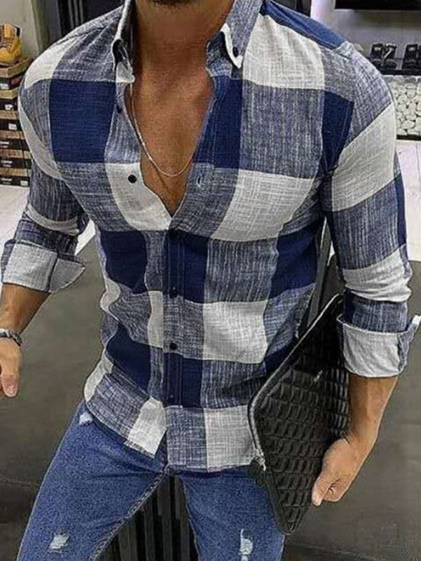 Men's Casual Dress Shirt Button Down Shirts Long-Sleeve Work Shirt Spread Collar Tops