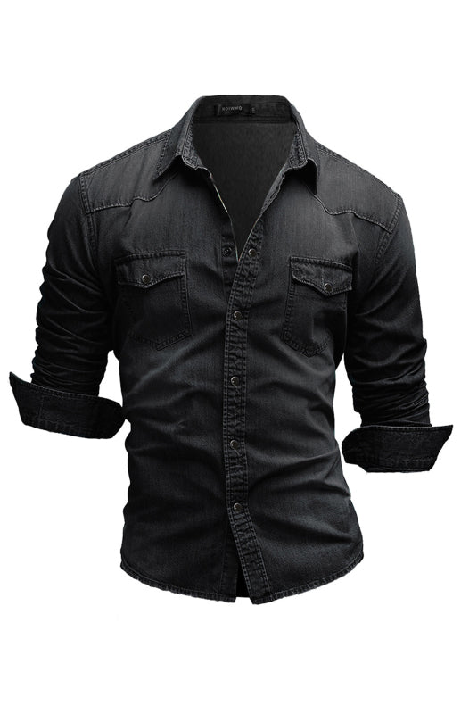 Spring-Summer Polyester Lapel Collar Solid Men's Shirt