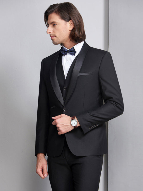 Men's Elegant Lapel Collar Knit Business Suit