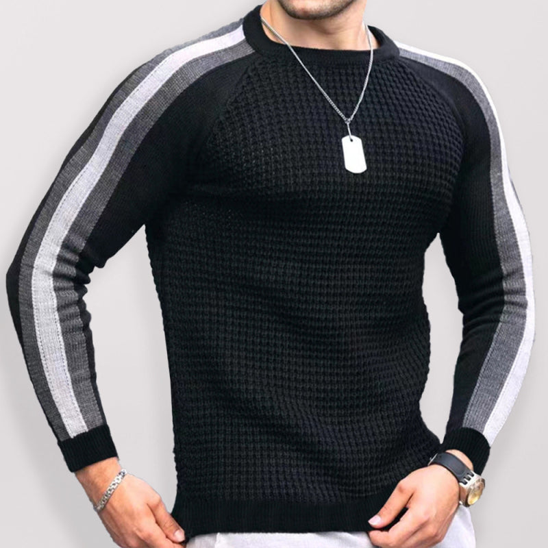 Round neck color contrast t-shirt men's casual loose bottoming sweater