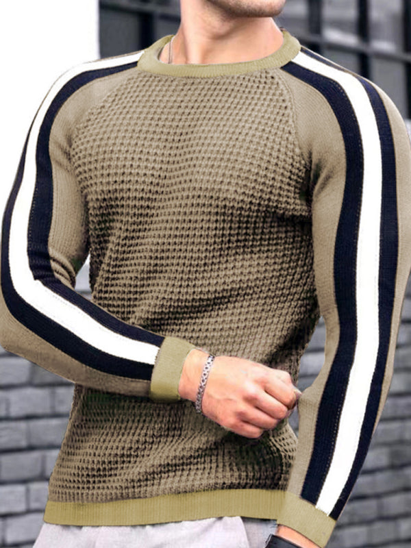 Round neck color contrast t-shirt men's casual loose bottoming sweater