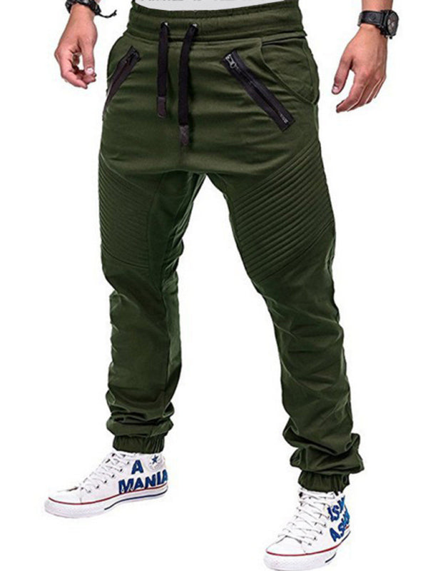 Men's Contrasting color zipped loose-fitting casual pants