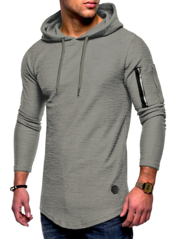 Men's solid color hooded casual long-sleeve T-shirt