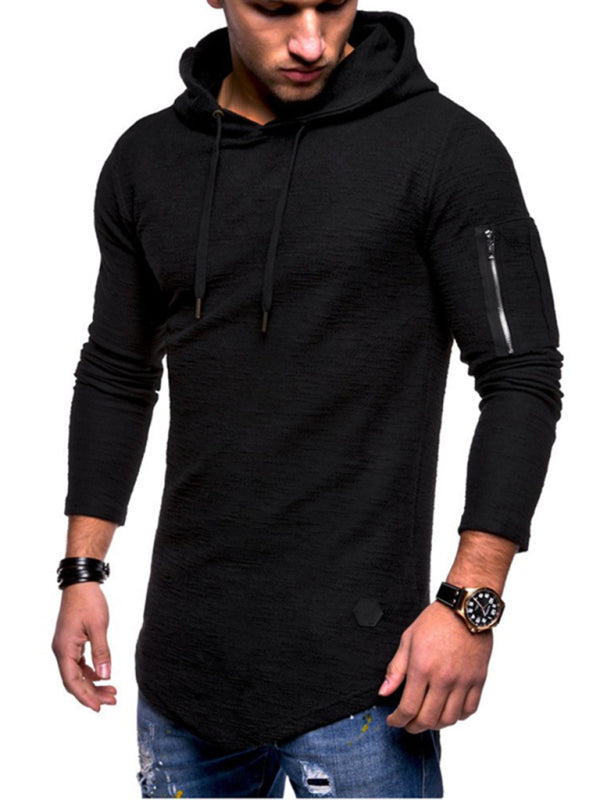 Men's solid color hooded casual long-sleeve T-shirt