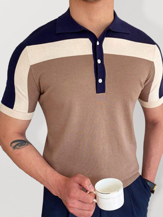 Men's color Contrast Panel Short Sleeve Polo Shirt