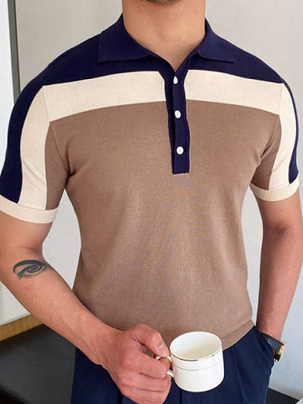 Men's color Contrast Panel Short Sleeve Polo Shirt