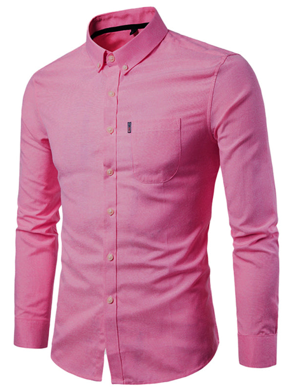 Men's Casual Slim Cotton Oxford Solid Color Large Size Bottom Shirt Long Sleeves