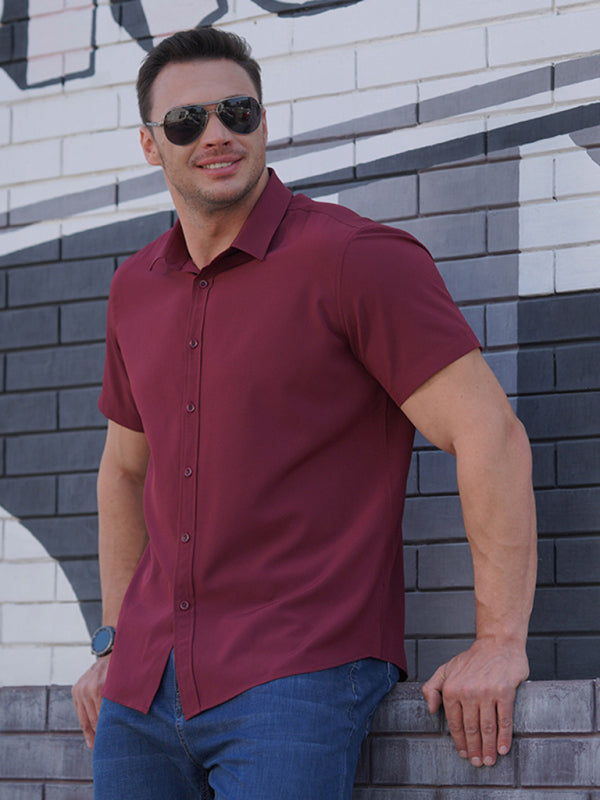 New Plus Size Men's Stretch Thin Short Sleeve Shirt