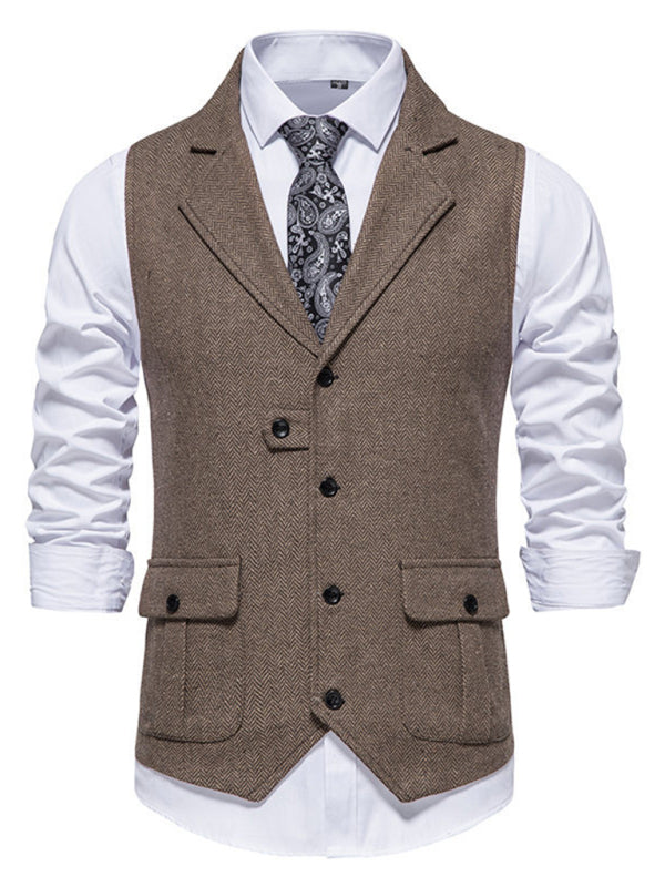 Men's herringbone tweed suit vest retro lapel vest