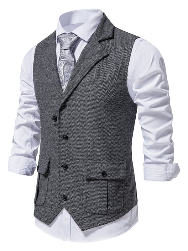 Men's herringbone tweed suit vest retro lapel vest