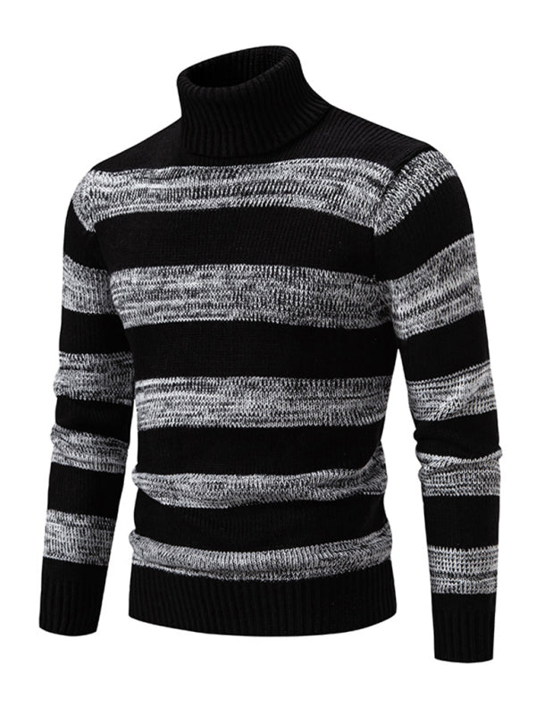 Men's New Striped Patchwork Turtleneck Slim Fit Sweater Base Layer