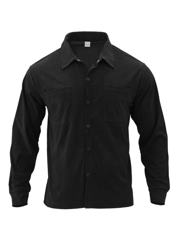 Men's new casual multi-pocket solid color corduroy button-down shirt