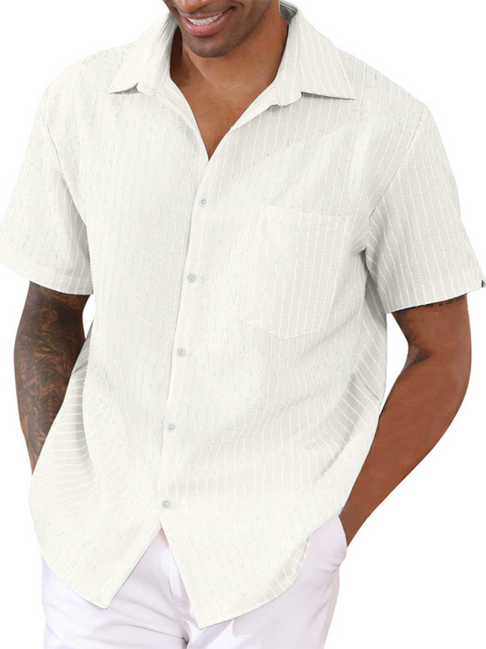 New Striped Cardigan Short Sleeve Fashion Urban Lapel Shirt