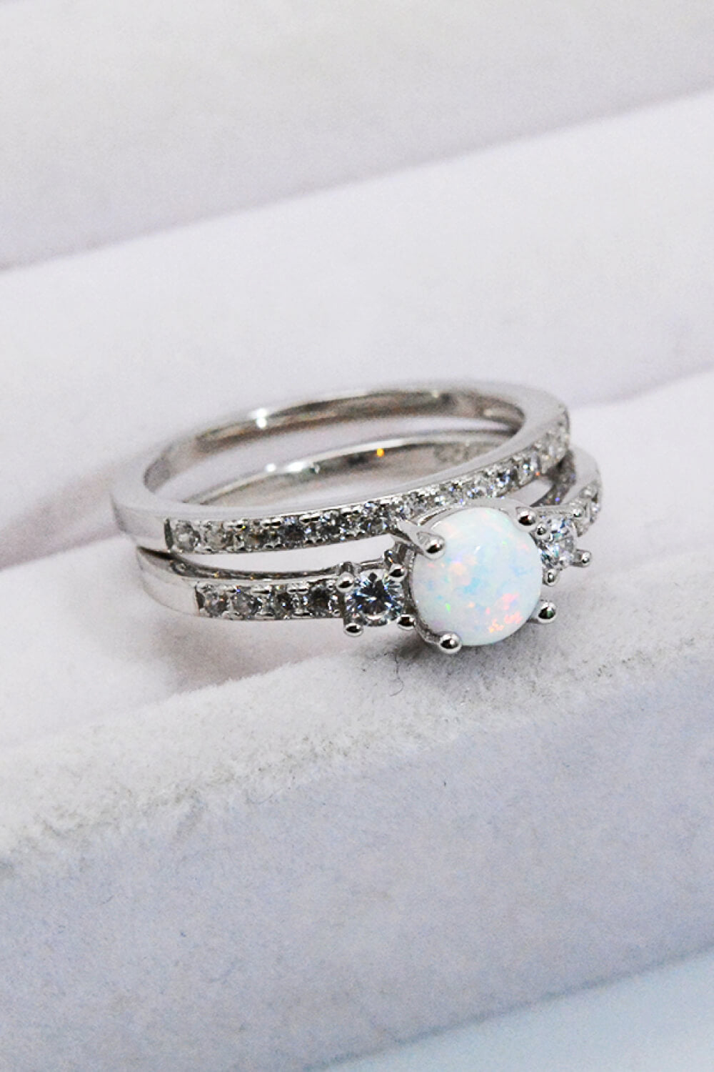 925 Sterling Silver Opal Split Shank Ring