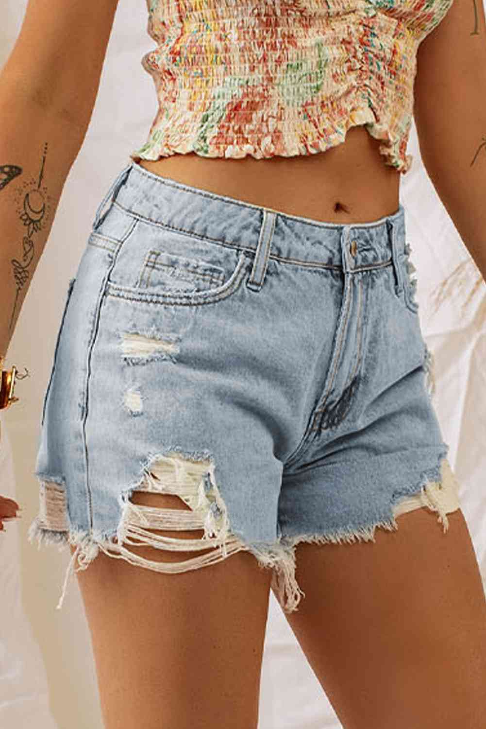 Distressed Denim Shorts