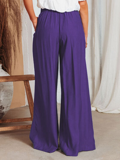 Drawstring Pocketed Wide Leg Pants