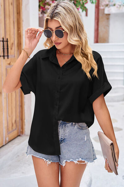 Button Up Rolled Short Sleeve Shirt